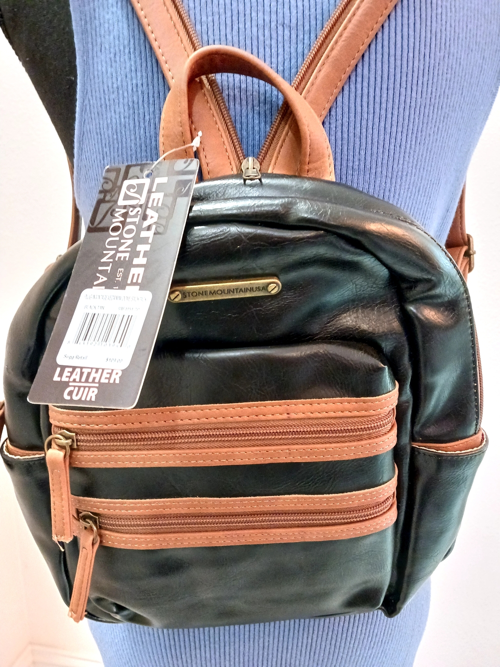 Stone Mountain Accessories Black and Tan Leather Mini Backpack